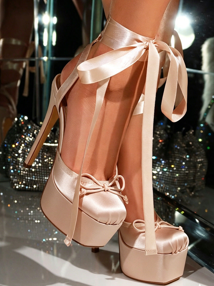 Ballet Satin Lace-Up Pumps