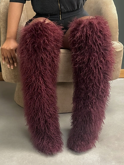 Thigh High Mongolian Fur Boots