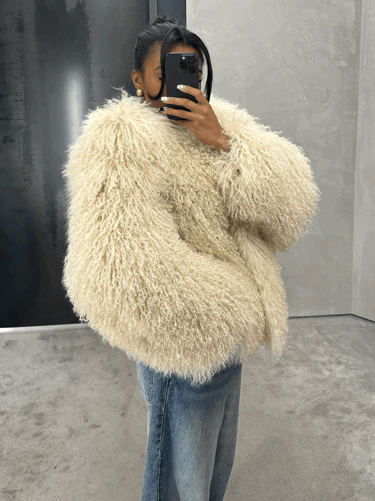 Cloud Mongolian Fur Jacket