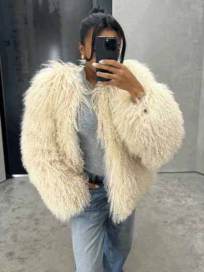Cloud Mongolian Fur Jacket