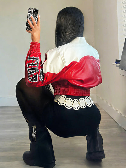 Contrast Cropped Faux Leather Jacket
