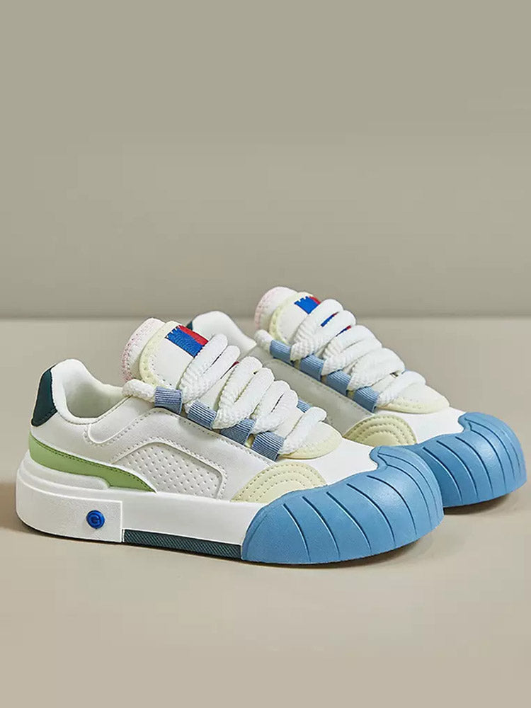 Color Contrast Rubber Toe Sneakers - ECHOINE