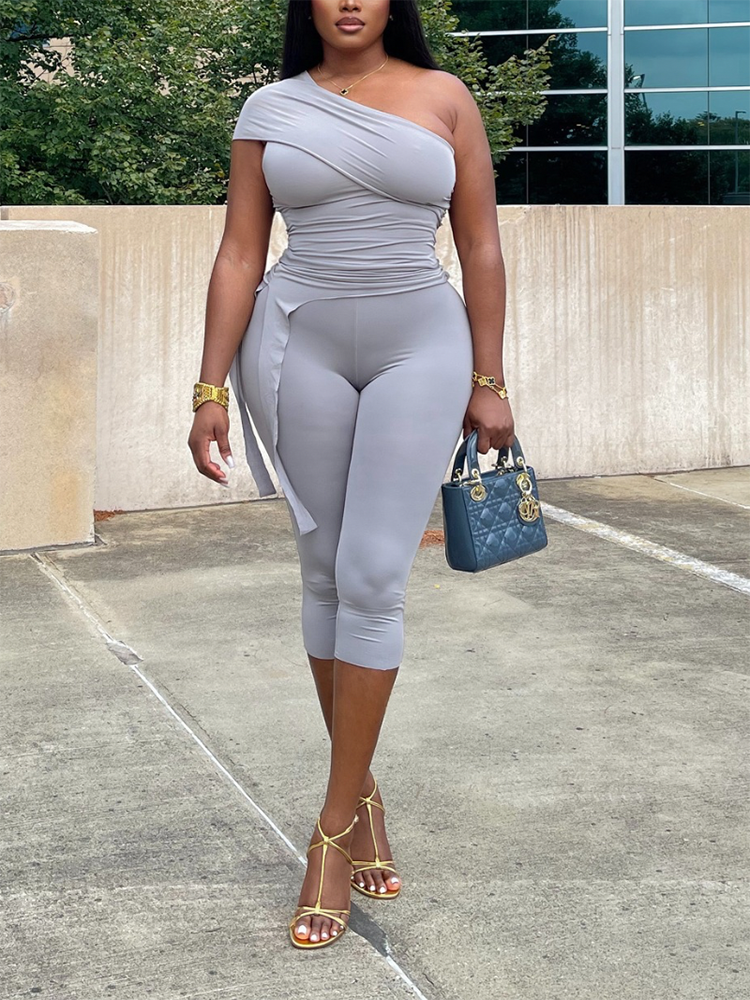 One-Shoulder Top & Capri Leggings Set