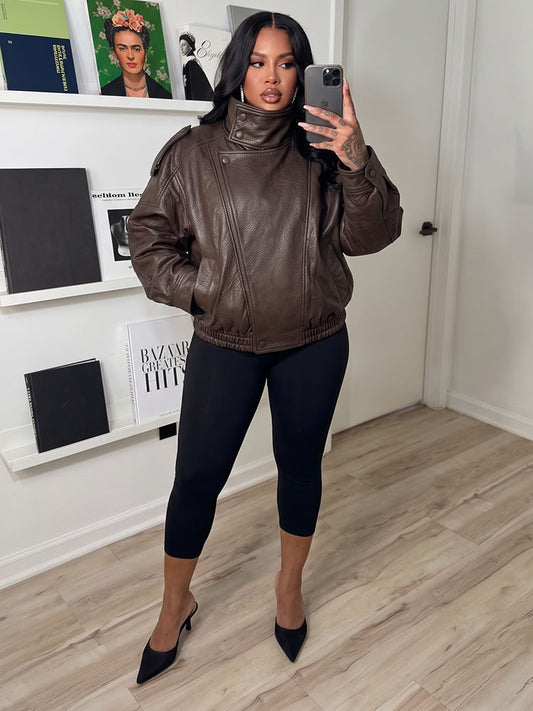 Urban High Collar Leather Jacket