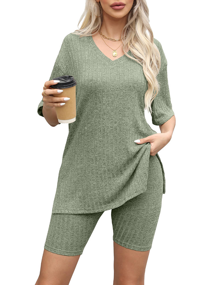 V Neck Loungewear Set