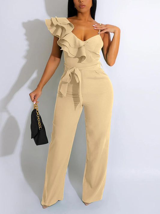 Ruffle Belted Wide Leg Jumpsuit