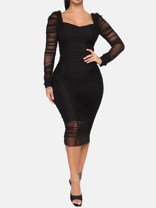 Mesh Ruched Bodycon Dress