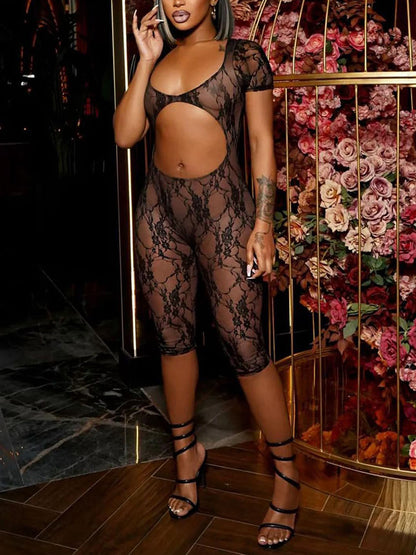 Cutout See Through Lace Jumpsuit - ECHOINE