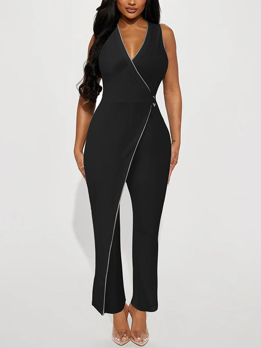 V Neck Wide Leg Jumpsuit