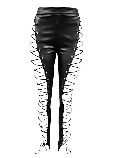 Lace Up Leather Leggings Pants