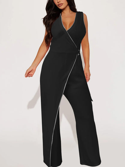 V Neck Wide Leg Jumpsuit