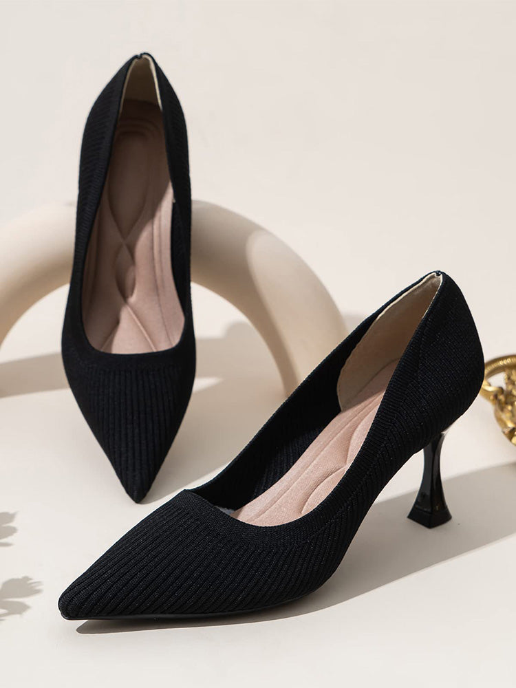 Pointed Toe Solid Knit Pumps - ECHOINE