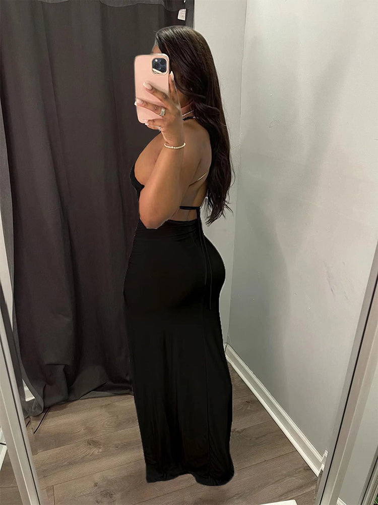 Halter Slit Backless Dress - ECHOINE