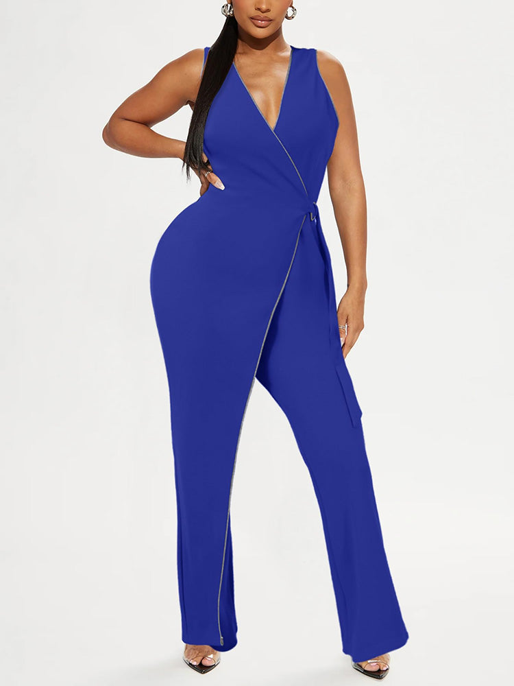 V Neck Wide Leg Jumpsuit