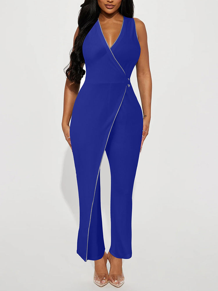 V Neck Wide Leg Jumpsuit