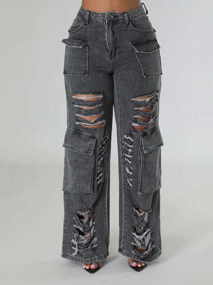 Ripped Pocket High Waist Jeans - ECHOINE