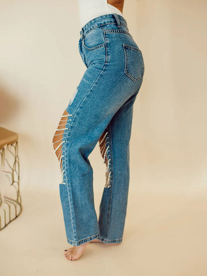 Rhinestone Chain Jeans - ECHOINE