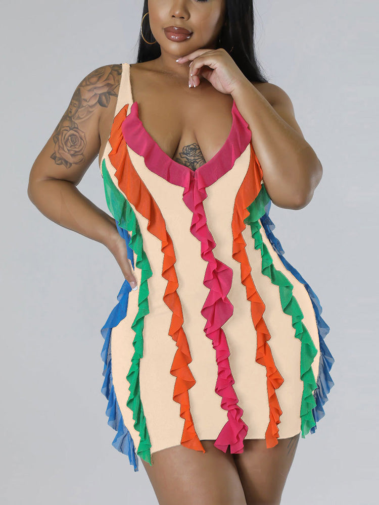 Colorful Ruffle Minidress - ECHOINE