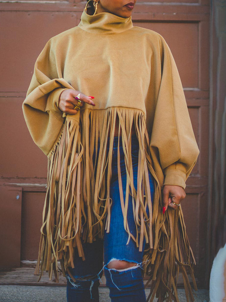 Solid Fringed Faux Suede Top - ECHOINE