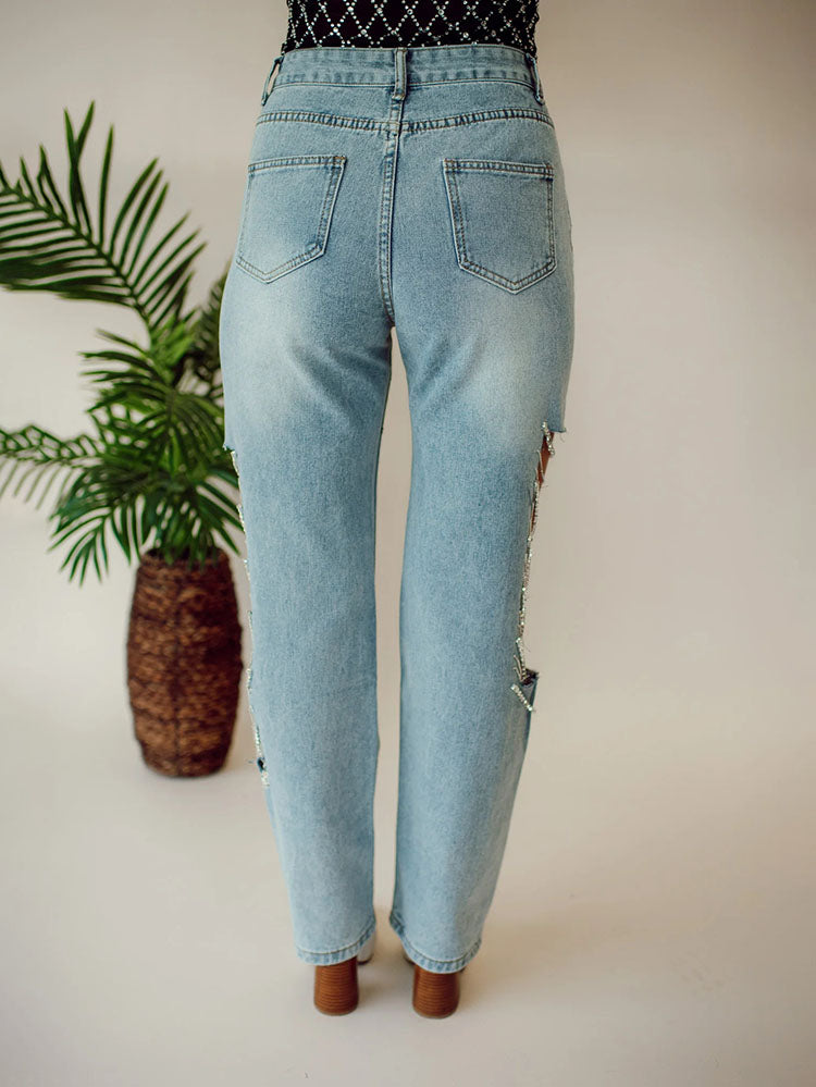 Rhinestone Chain Jeans - ECHOINE