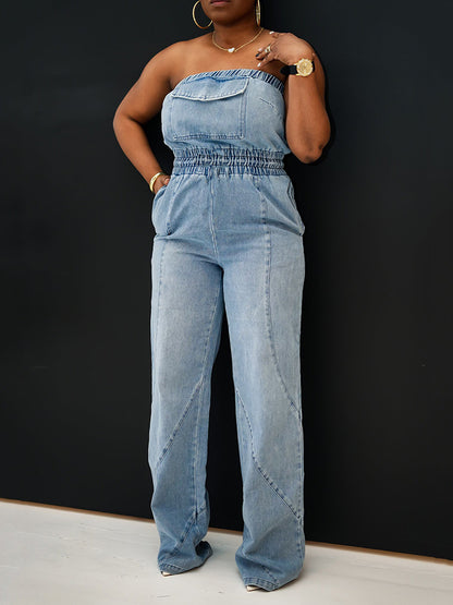 Tube Denim Jumpsuit - ECHOINE