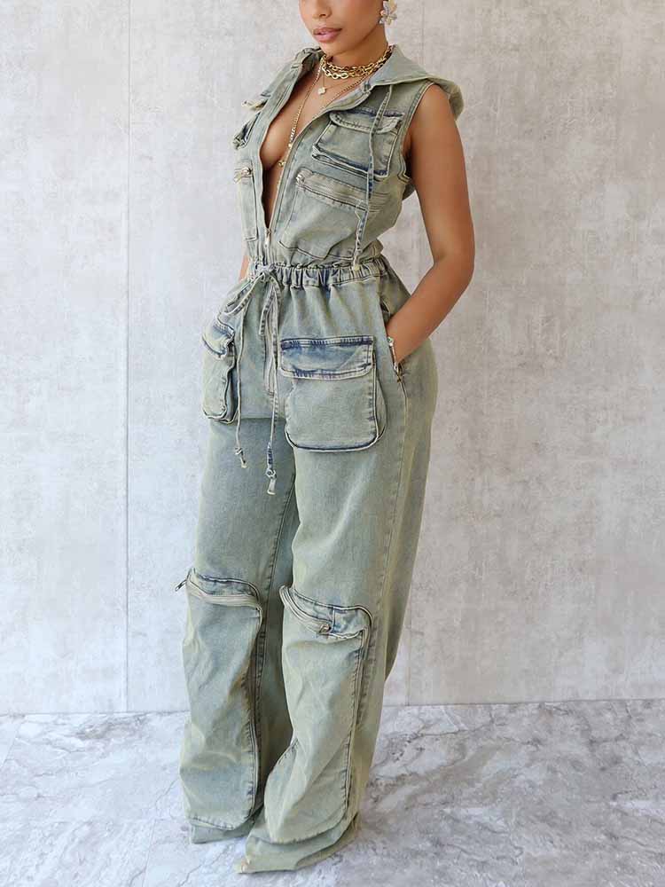 Vintage Hoodie Denim Jumpsuit