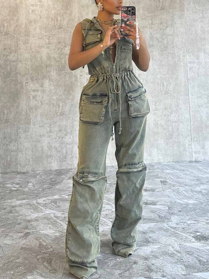 Vintage Hoodie Denim Jumpsuit