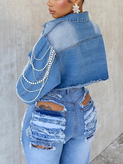 Pearl Rhinestone Denim Jacket & Jeans