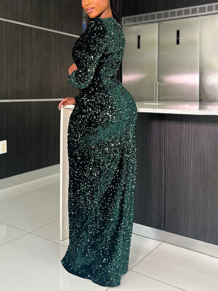 Sequin Slit Dress With Lingerie - ECHOINE