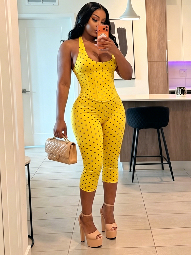 Polka Dot Jumpsuit & Corset Set
