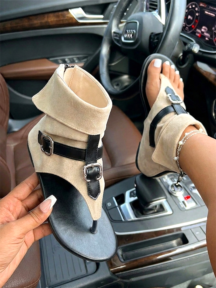 Suede Buckle Thong Sandals