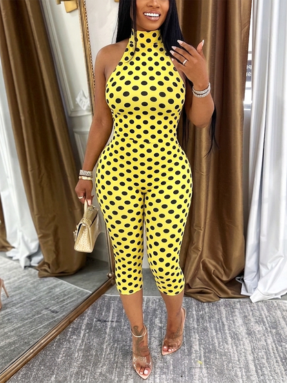 Polka Dot Halter Capri Jumpsuit