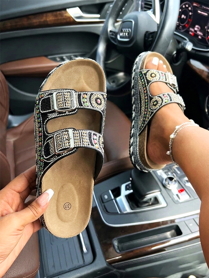 Rhinestone Double Strap Platform Sandals