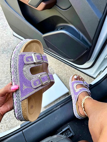 Rhinestone Double Strap Platform Sandals