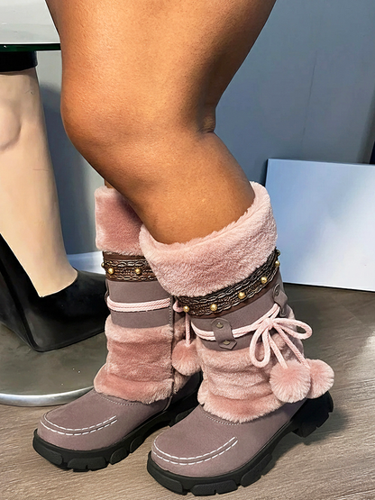 Suede Pom-Pom Snow Boots