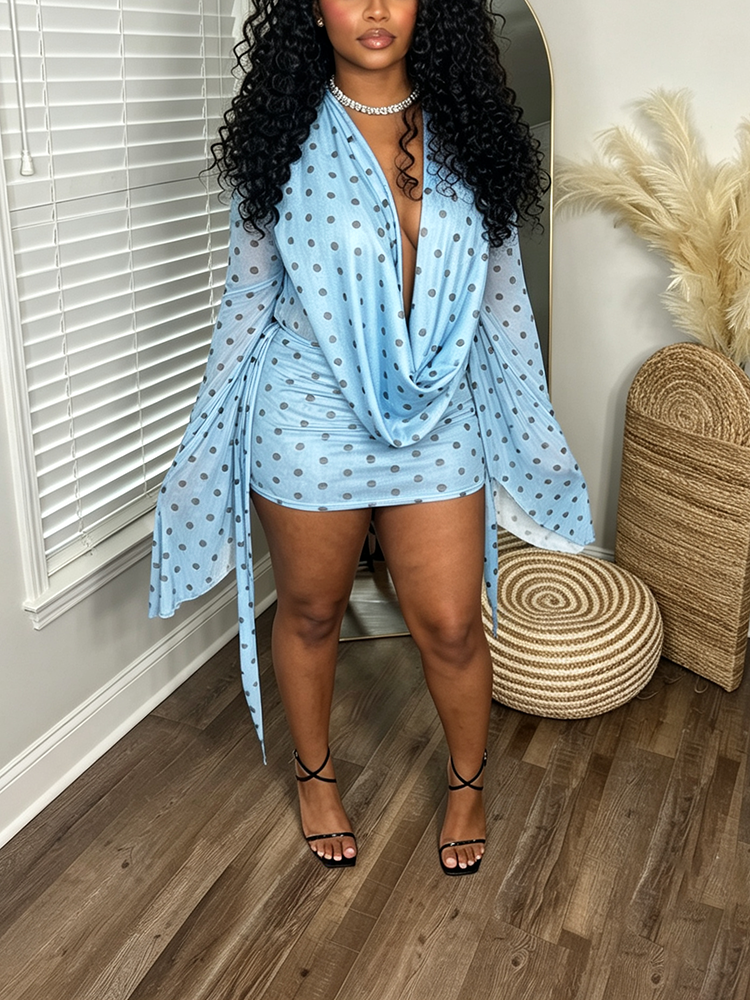 Polka Dot Mesh Plunge Mini Dress