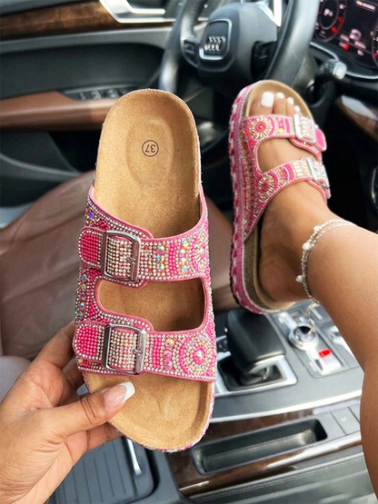 Rhinestone Double Strap Platform Sandals