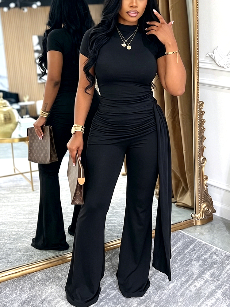 Ruched Draped Top & Flare Pants Set