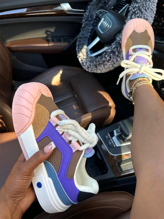 Color Contrast Rubber Toe Sneakers