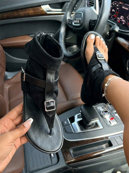 Suede Buckle Thong Sandals