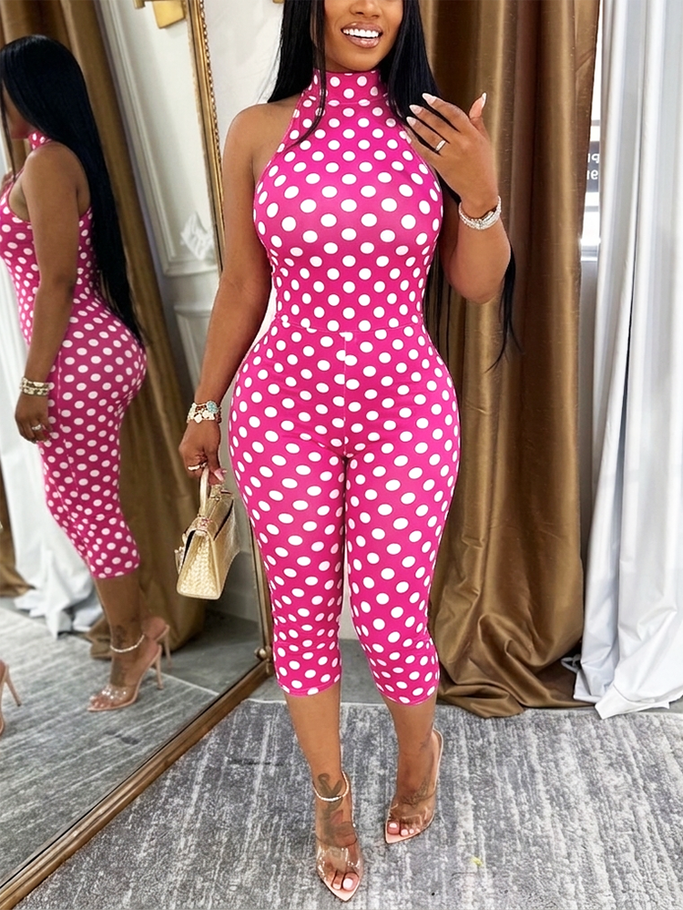 Polka Dot Halter Capri Jumpsuit