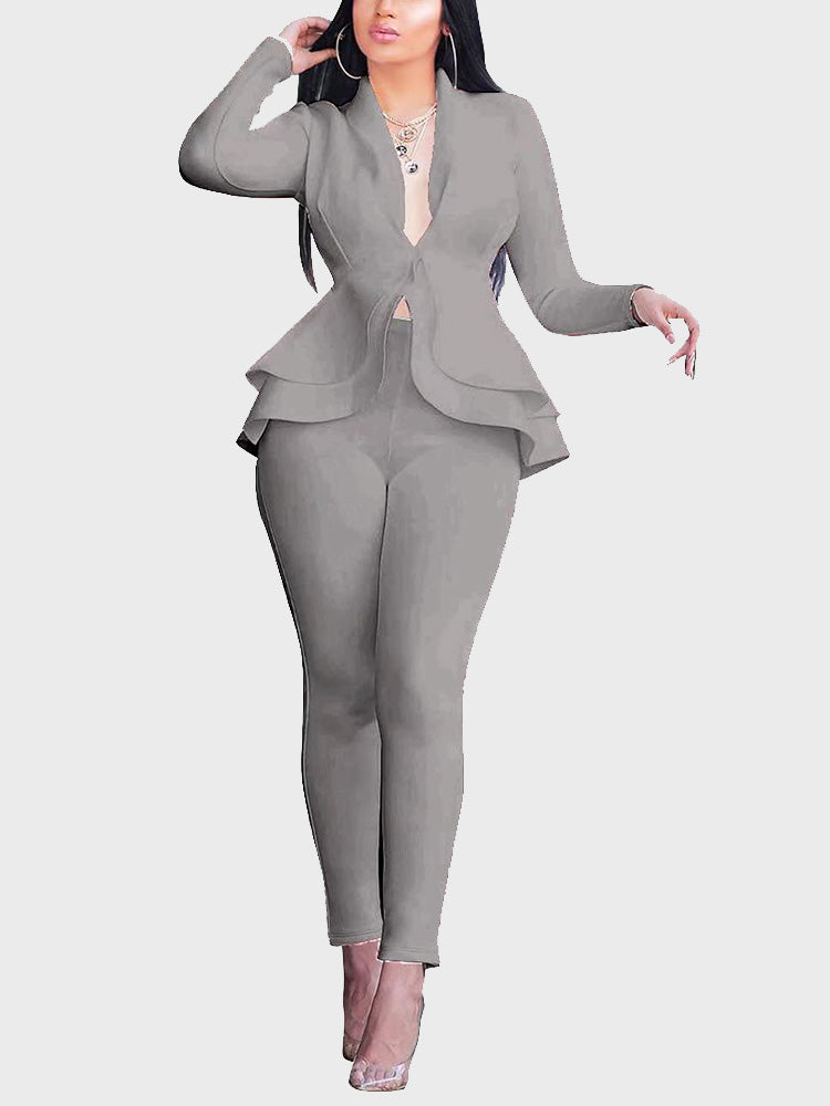 V-Neck Blazer Suit & Pants Set