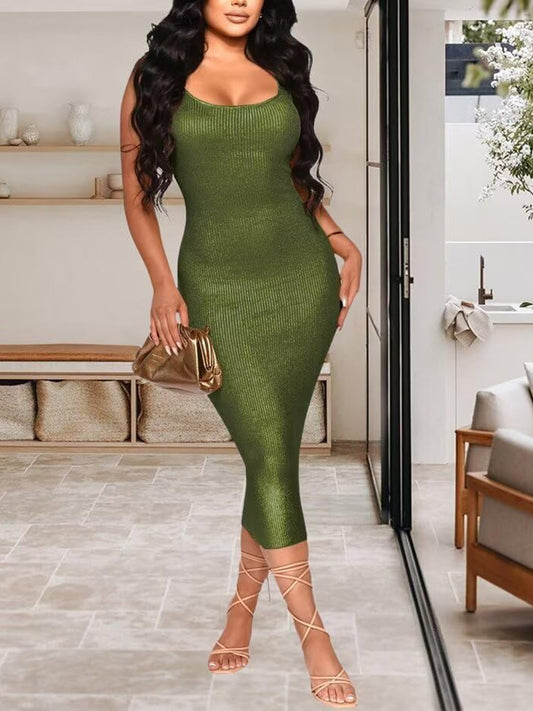 Tank Ribbed Shiny Bodycon Dress