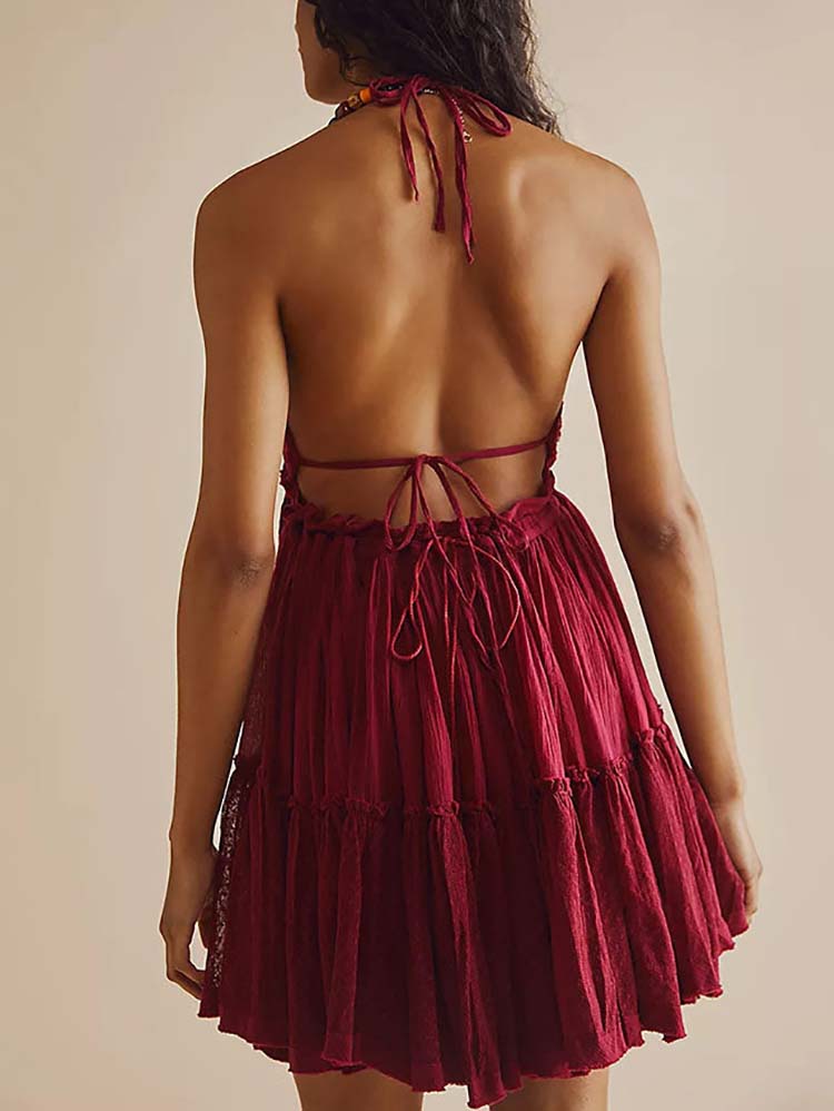 Halter Backless Ruffle Dress - ECHOINE