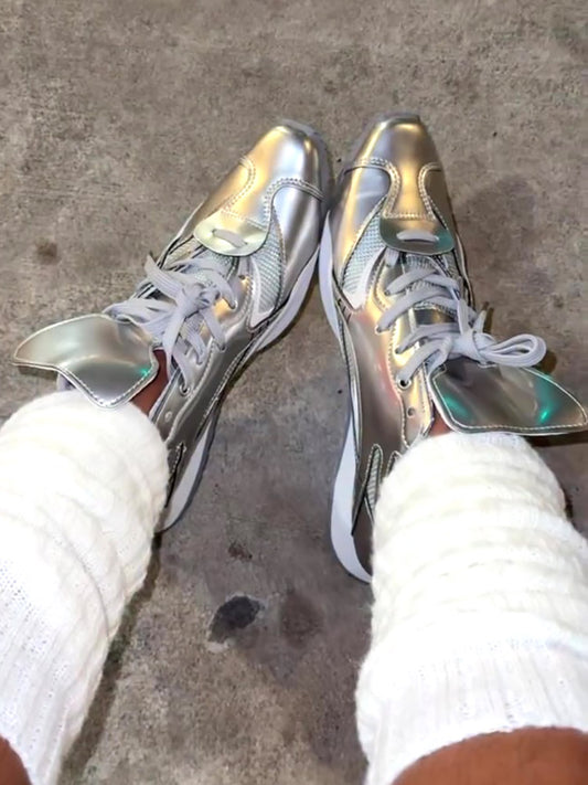 Pointed-Toe Metallic Sneakers