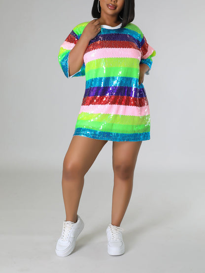 Sequin Rainbow Mini Dress - ECHOINE