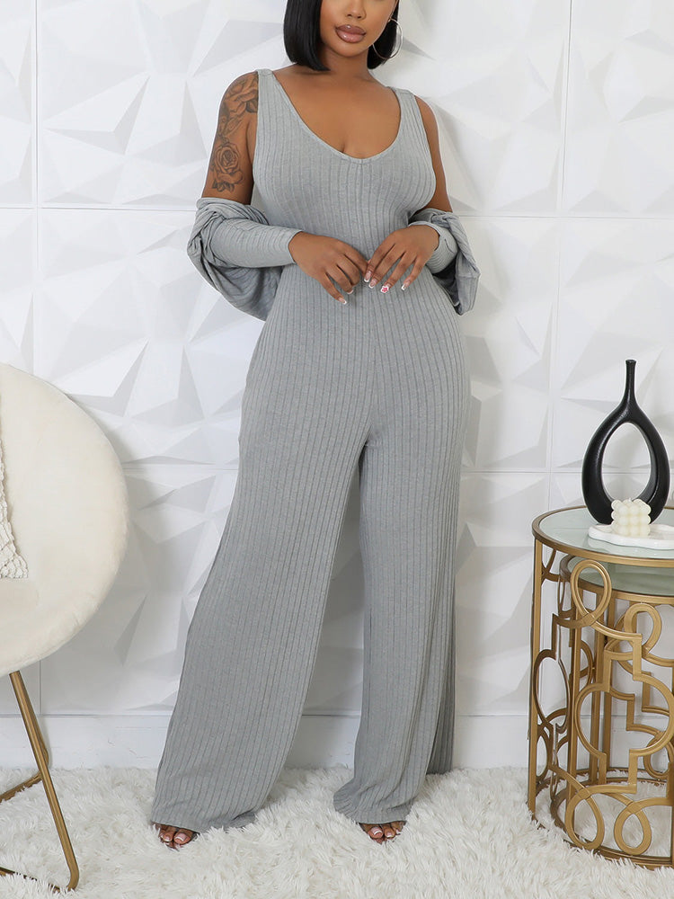 Ribbed Bolero & Jumpsuit Set