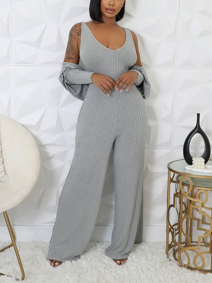 Ribbed Bolero & Jumpsuit Set