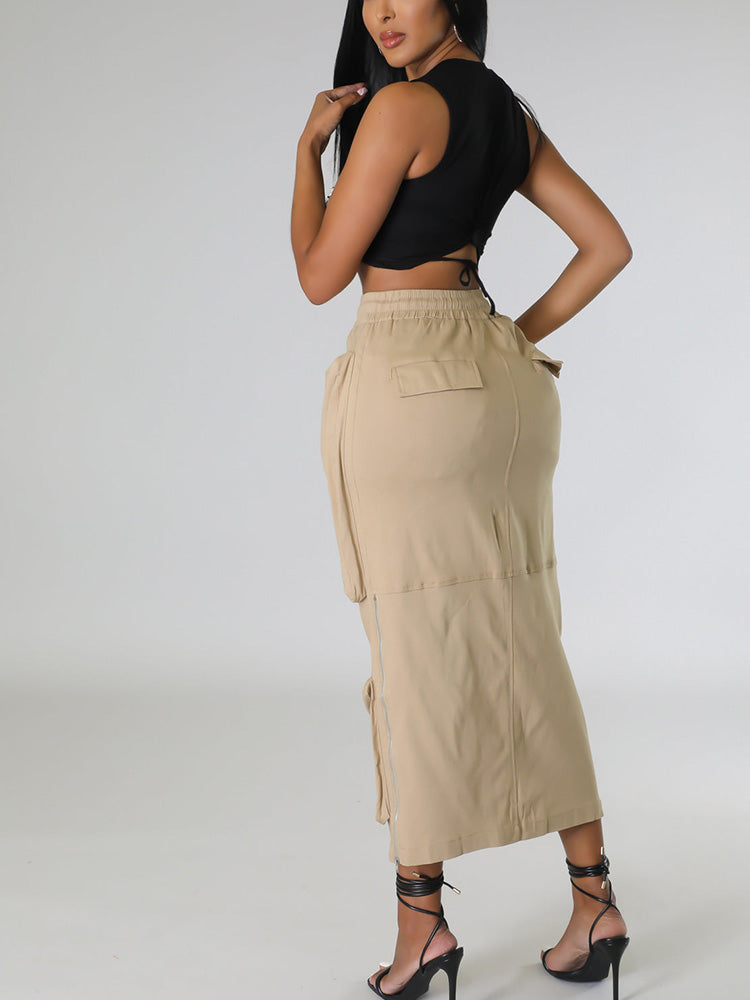 Cargo Pocket Zipper Skirt - ECHOINE