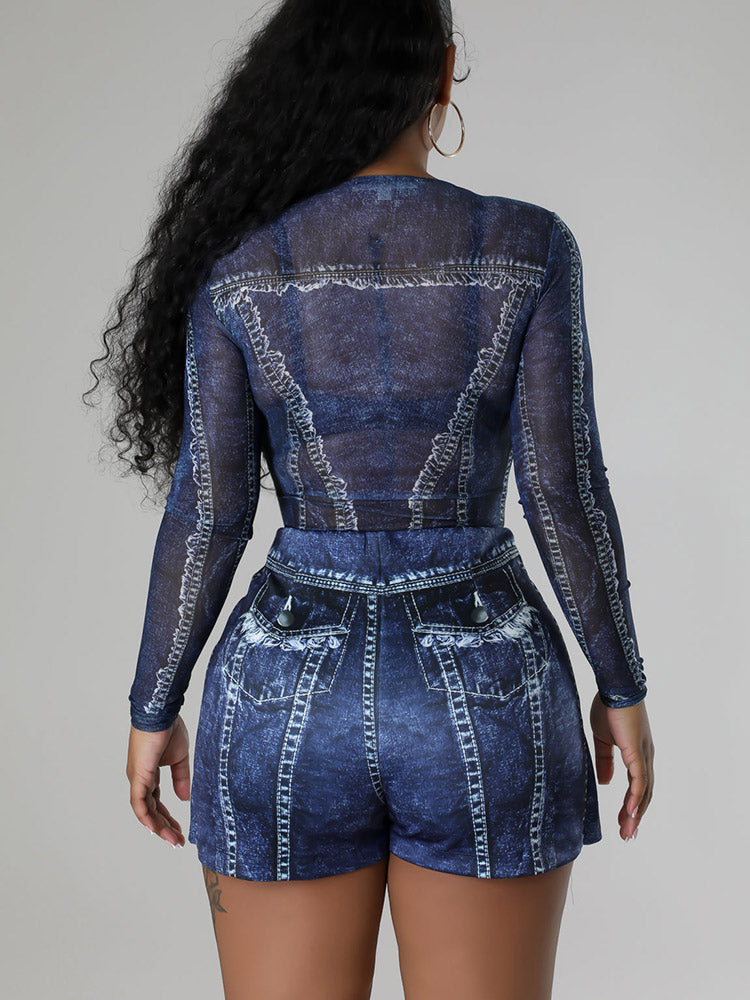 Printed Bodysuit Skort Set - ECHOINE